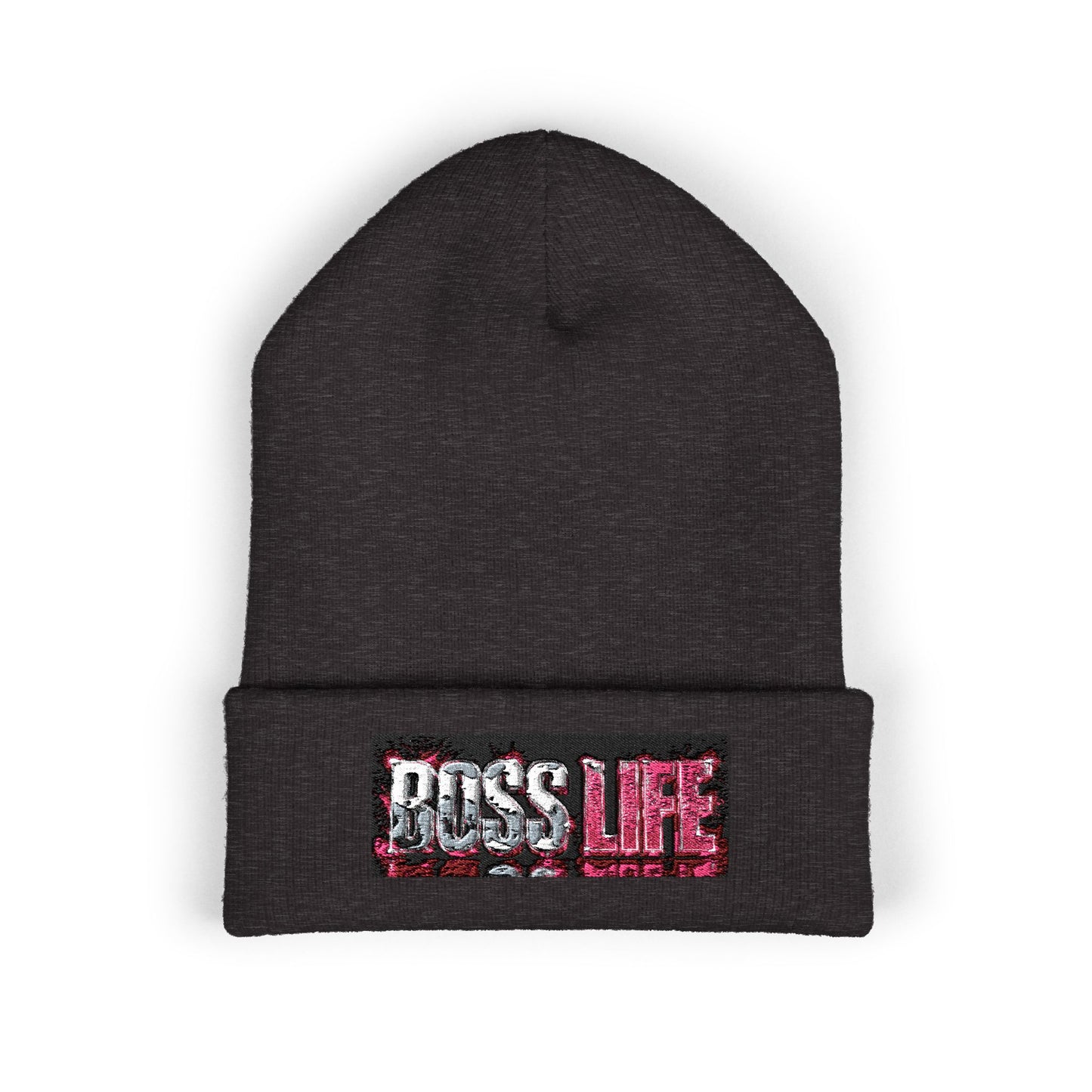 Boss Life Embroidered Cuffed Beanie — Streetwear Knit Hat for Confident Style