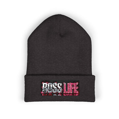 Boss Life Embroidered Cuffed Beanie — Streetwear Knit Hat for Confident Style