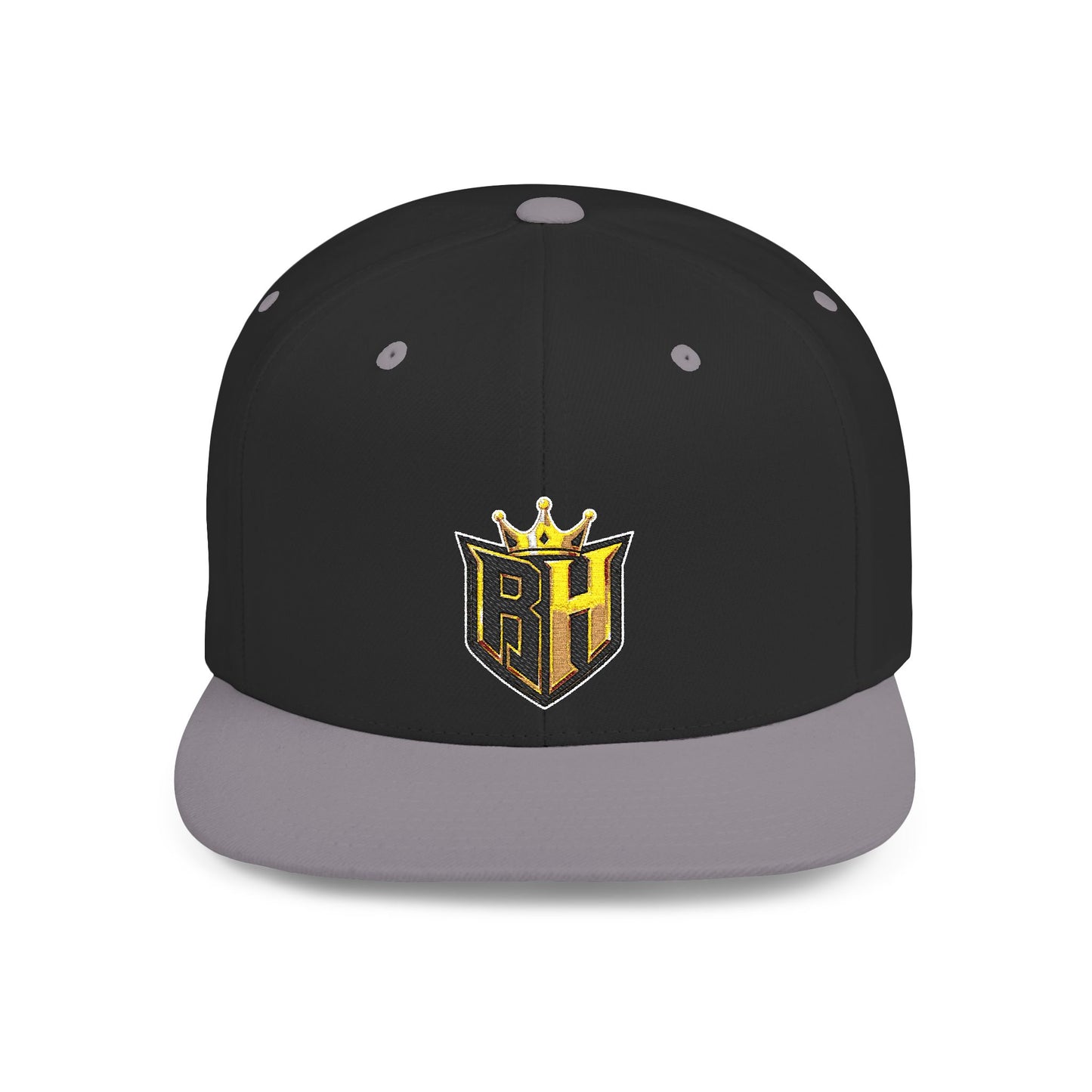 Snapback Hat — Gold Crown Shield Logo Flat Bill Cap