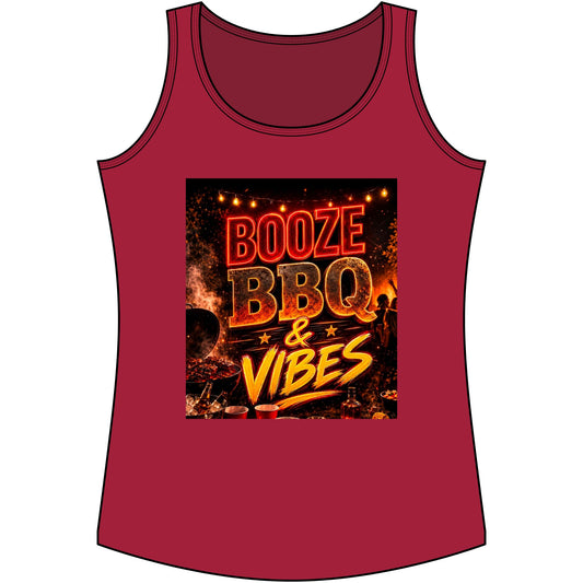 Booze BBQ & Vibes Tank Top — Women's Summer Grill Party Shirt
