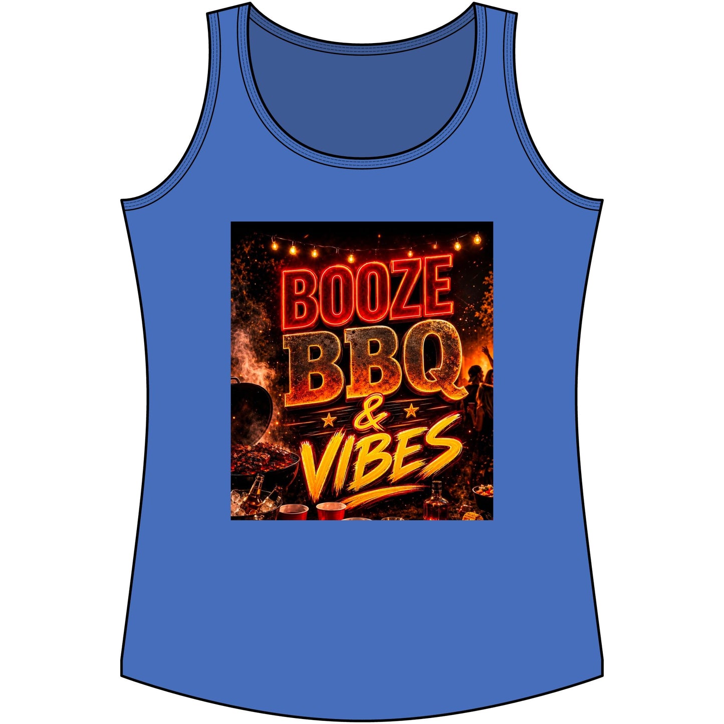 Booze BBQ & Vibes Tank Top — Women's Summer Grill Party Shirt