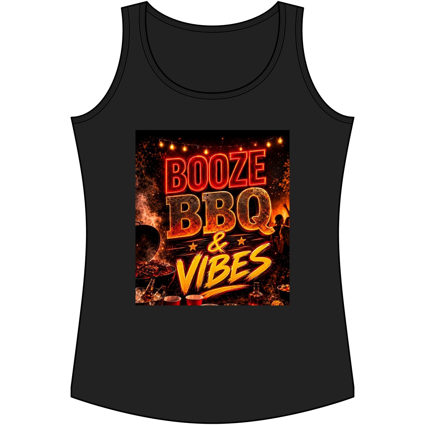 Booze BBQ & Vibes Tank Top — Women's Summer Grill Party Shirt