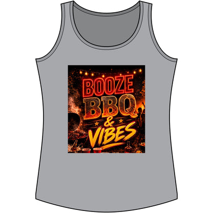 Booze BBQ & Vibes Tank Top — Women's Summer Grill Party Shirt