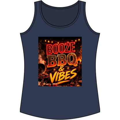 Booze BBQ & Vibes Tank Top — Women's Summer Grill Party Shirt