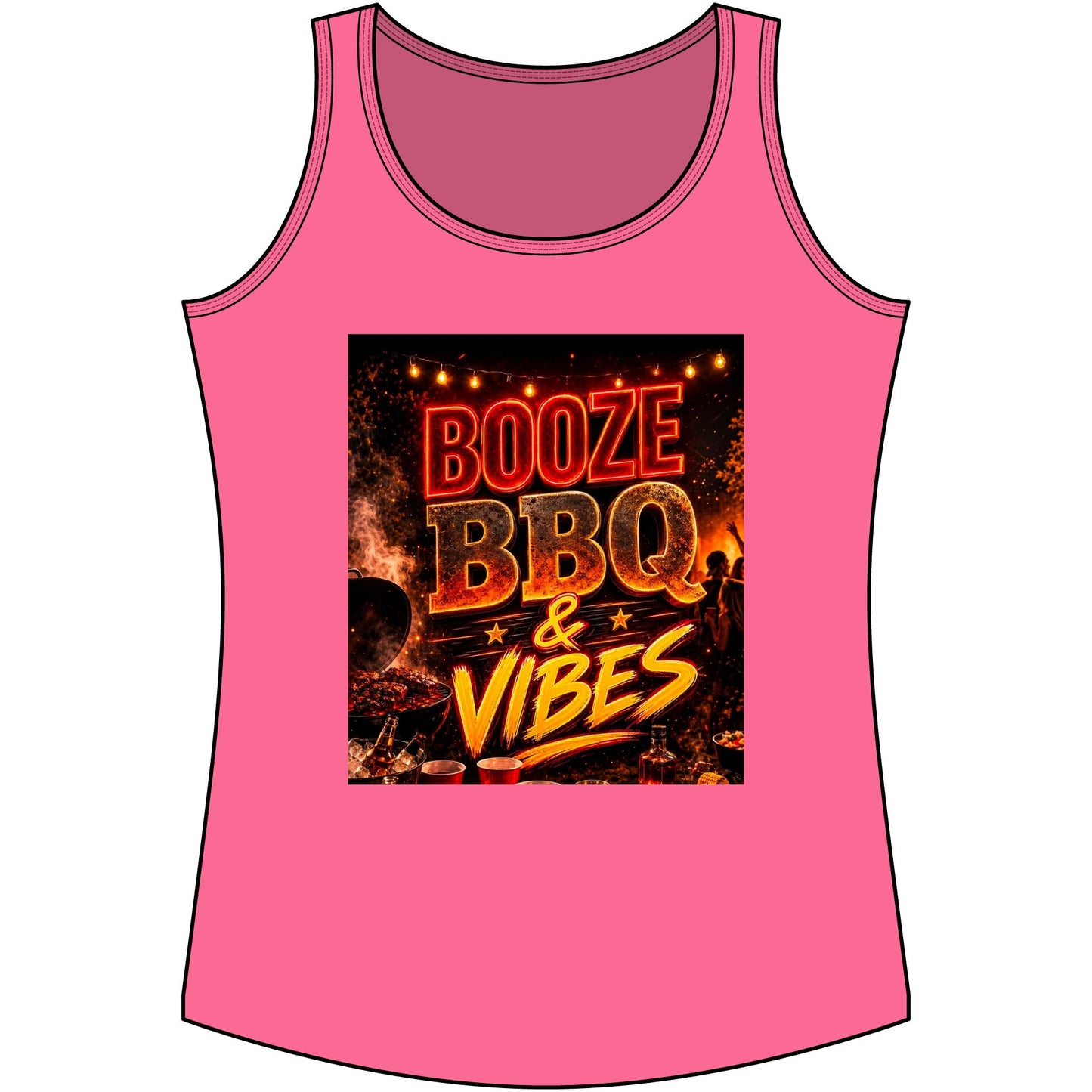 Booze BBQ & Vibes Tank Top — Women's Summer Grill Party Shirt