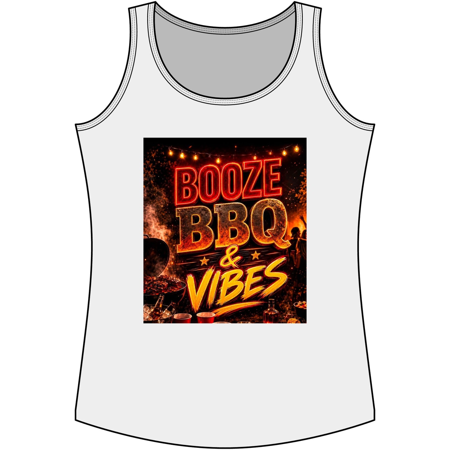 Booze BBQ & Vibes Tank Top — Women's Summer Grill Party Shirt