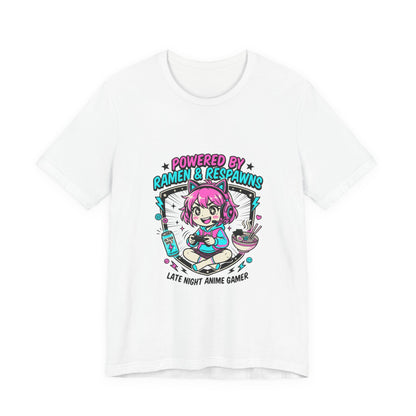 Late Night Anime Gamer Tee | chibi kawaii, manga panel, neon pastel aesthetic