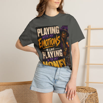 Playing with My Emotions Is Like Playing with My Money T-Shirt — Retro Pimp Illustration Graphic Tee