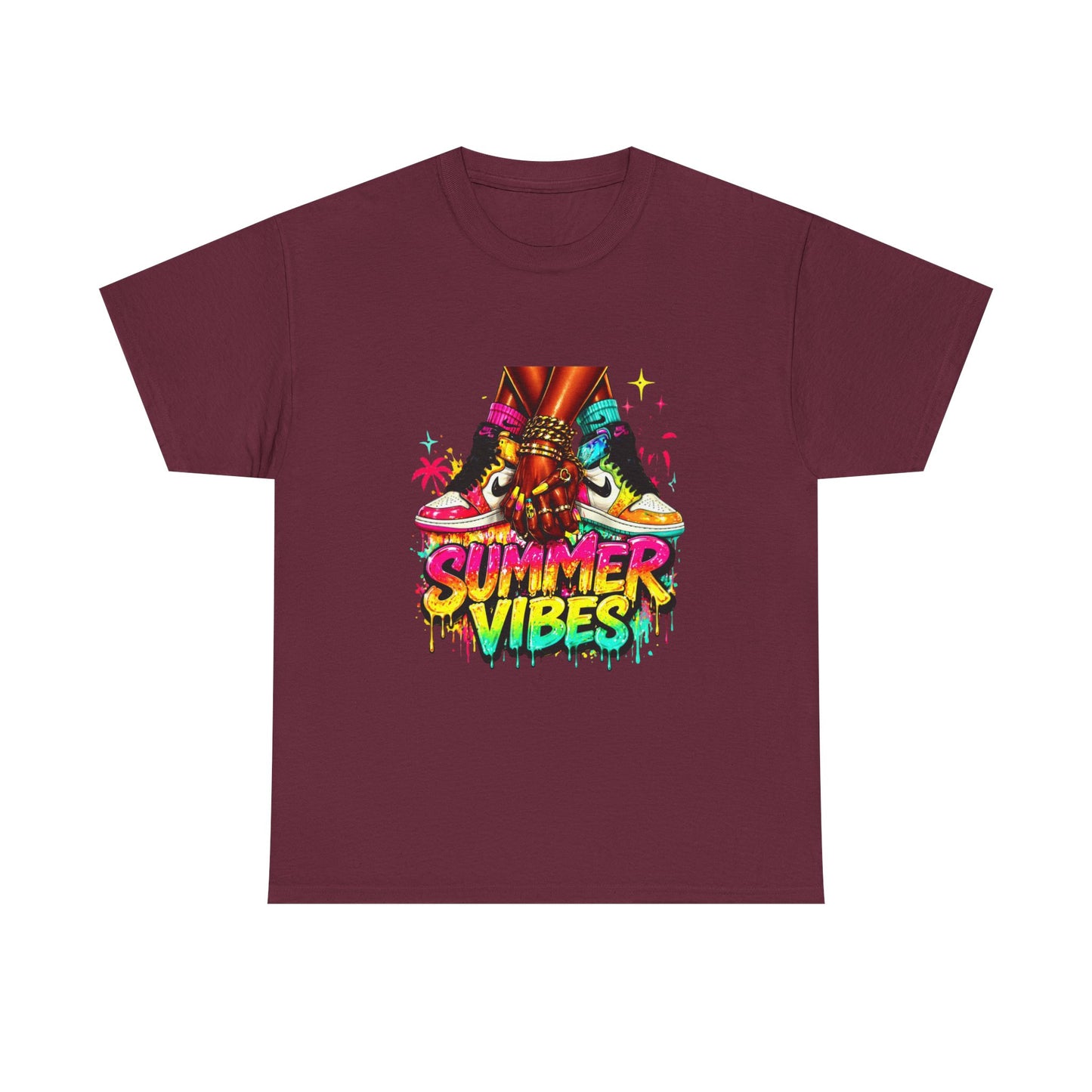 Summer Vibes T-Shirt — Colorful Tropical Skateboard Graphic Tee