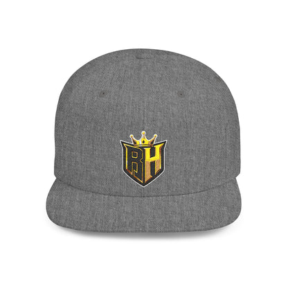 Snapback Hat — Gold Crown Shield Logo Flat Bill Cap