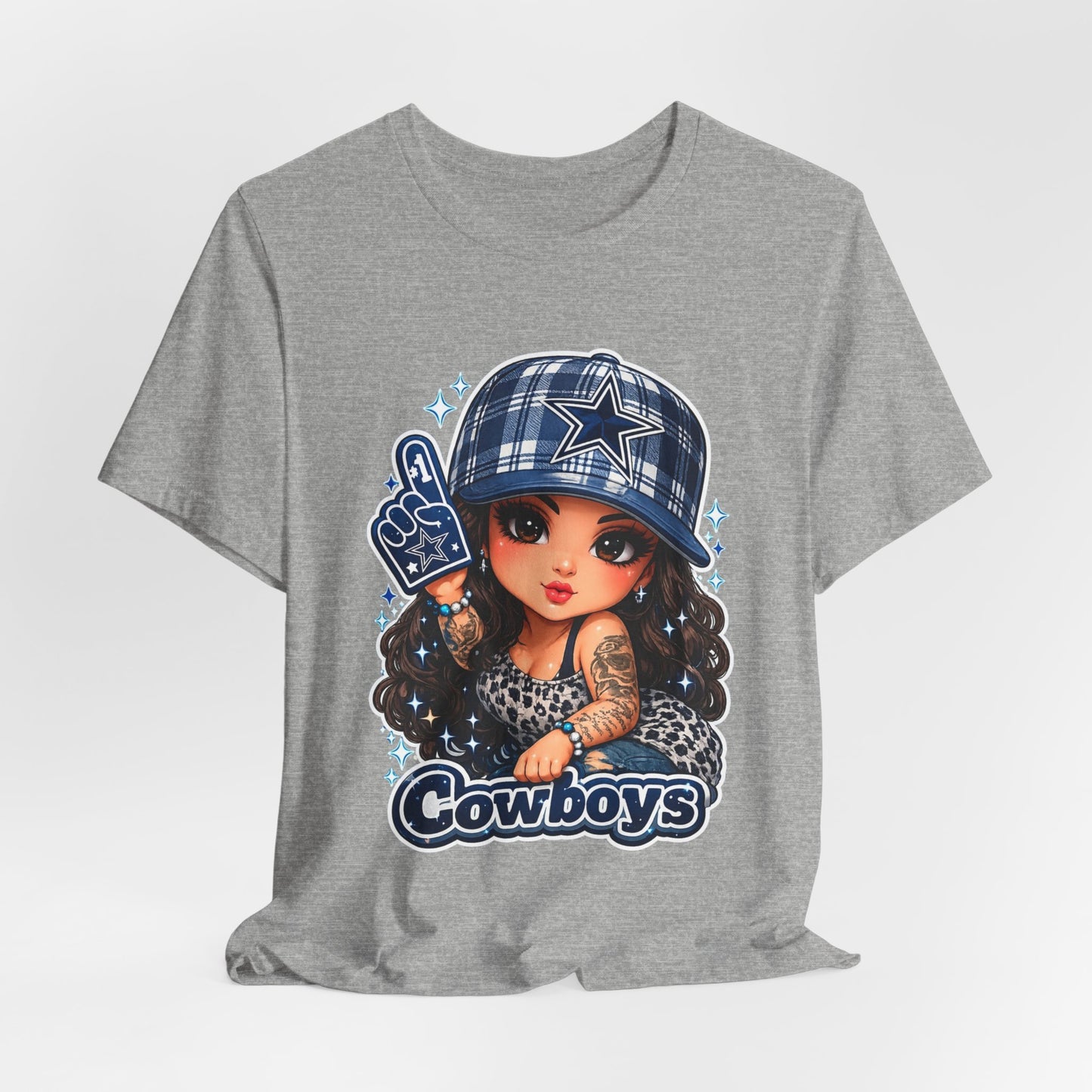 Cowboys Fan Girl T‑Shirt — Cute Tattooed Cheerleader Design