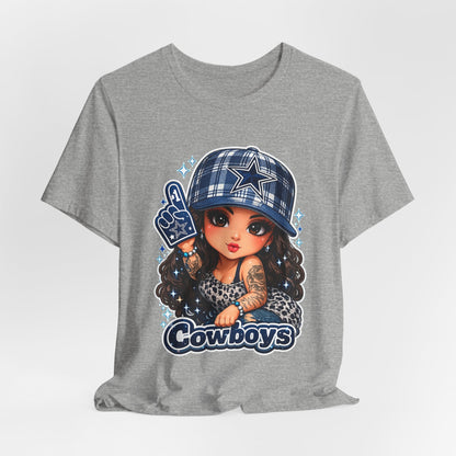 Cowboys Fan Girl T‑Shirt — Cute Tattooed Cheerleader Design