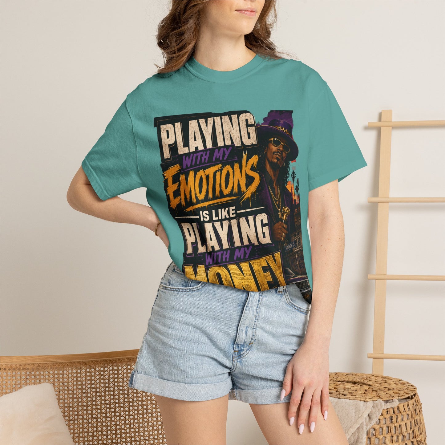Playing with My Emotions Is Like Playing with My Money T-Shirt — Retro Pimp Illustration Graphic Tee