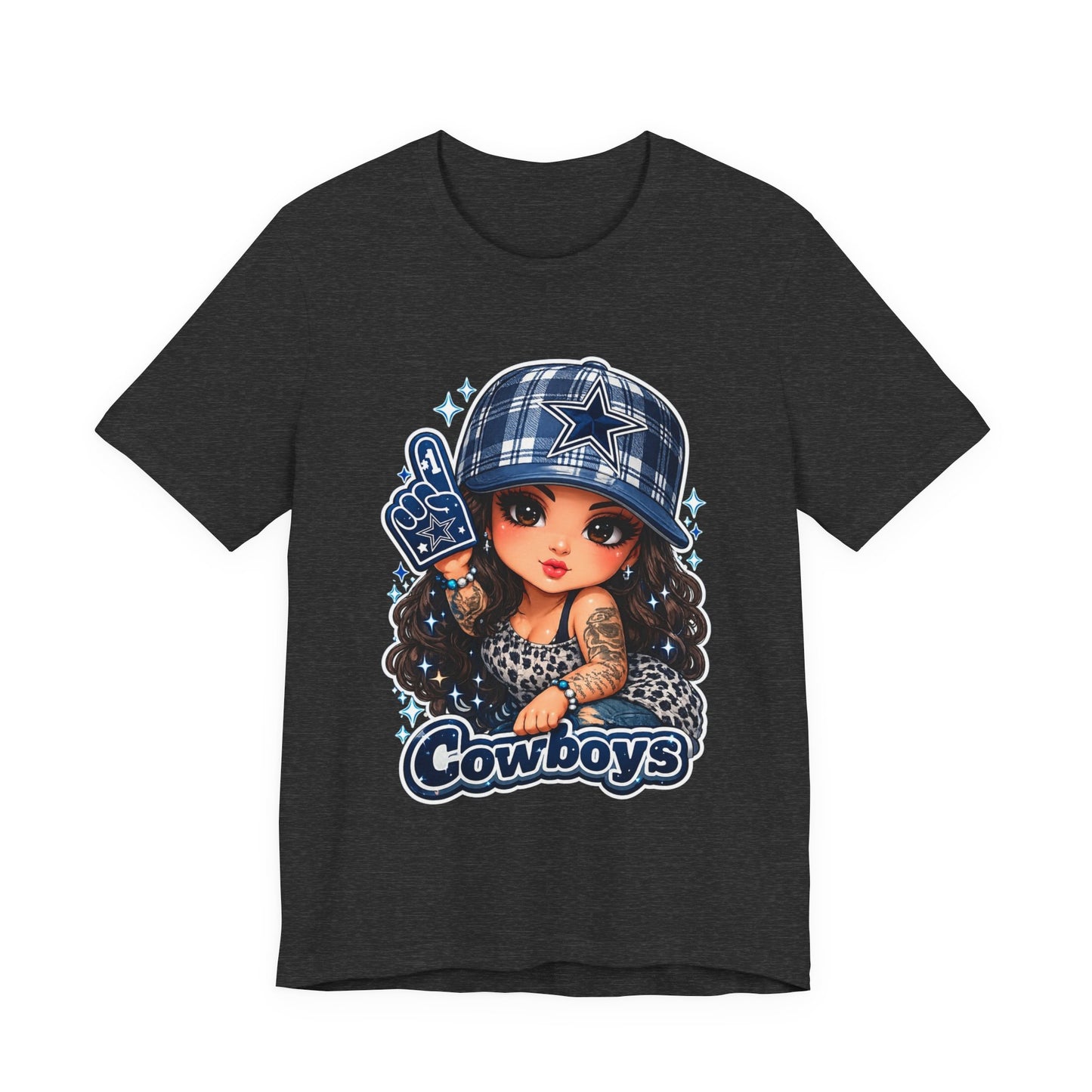 Cowboys Fan Girl T‑Shirt — Cute Tattooed Cheerleader Design