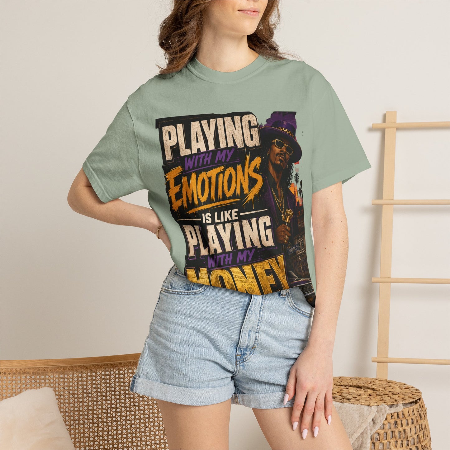 Playing with My Emotions Is Like Playing with My Money T-Shirt — Retro Pimp Illustration Graphic Tee
