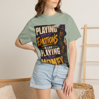 Playing with My Emotions Is Like Playing with My Money T-Shirt — Retro Pimp Illustration Graphic Tee