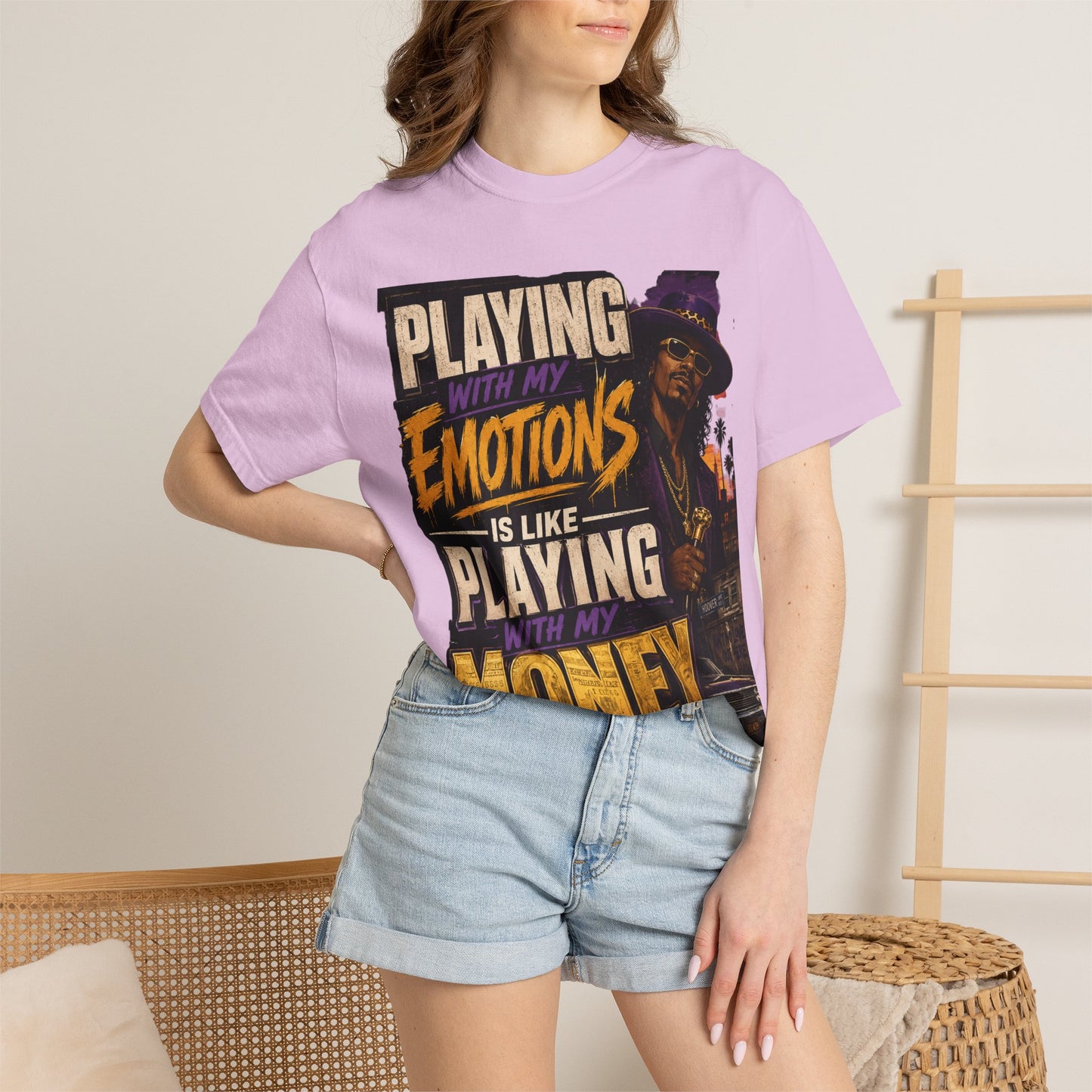 Playing with My Emotions Is Like Playing with My Money T-Shirt — Retro Pimp Illustration Graphic Tee