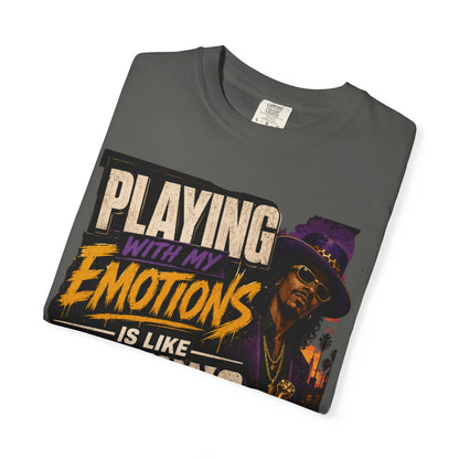 Playing with My Emotions Is Like Playing with My Money T-Shirt — Retro Pimp Illustration Graphic Tee