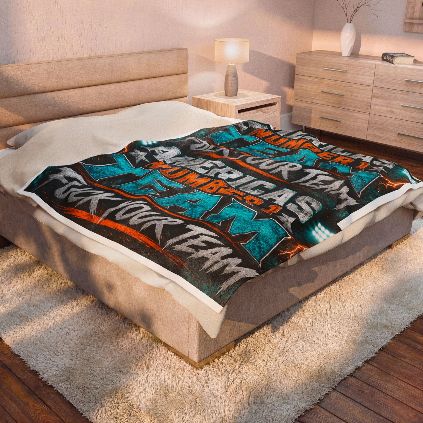 Velveteen Blanket — "America's Number 1 Team / F*** Your Team" Graphic Plush Throw