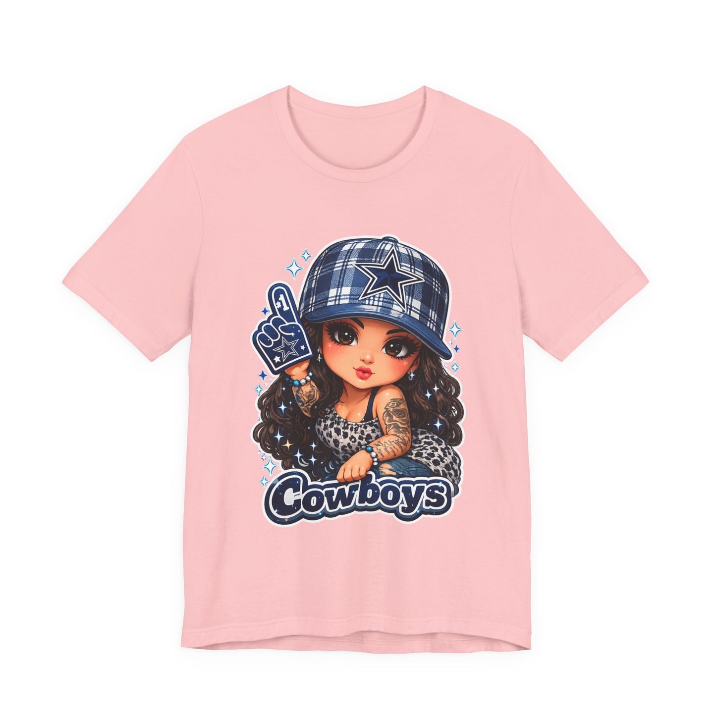 Cowboys Fan Girl T‑Shirt — Cute Tattooed Cheerleader Design
