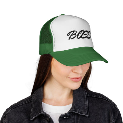 BOSS Trucker Cap — Bold Script Mesh Back Hat for Leaders & Street Style