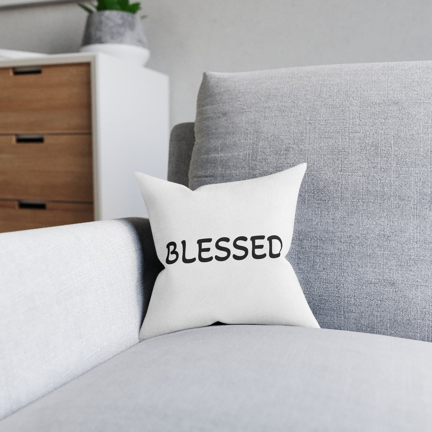 Blessed Square Pillow – Minimalist Inspirational Throw Pillow