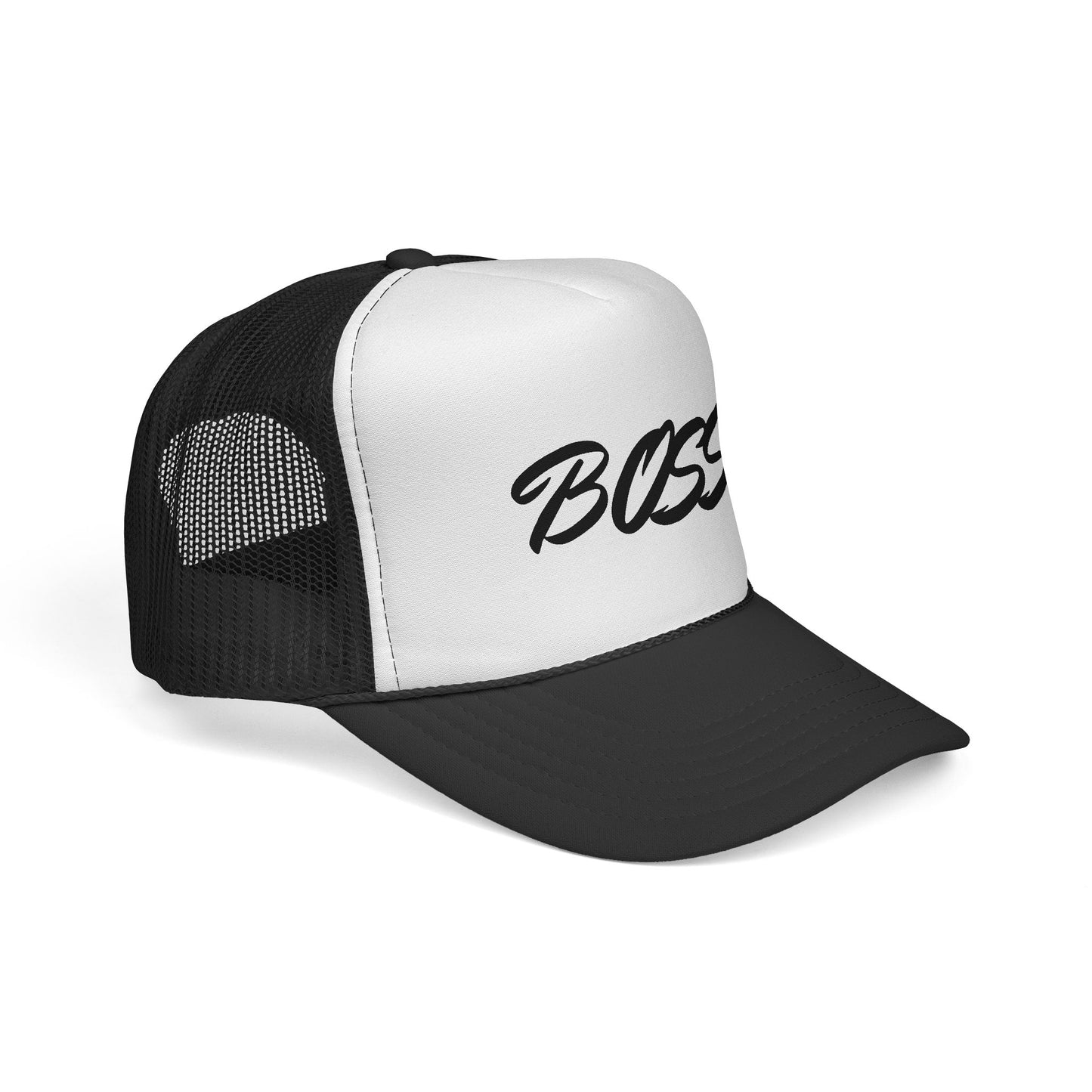 BOSS Trucker Cap — Bold Script Mesh Back Hat for Leaders & Street Style