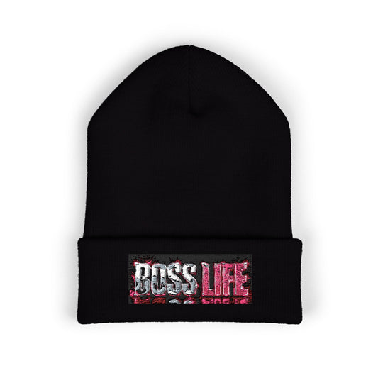 Boss Life Embroidered Cuffed Beanie — Streetwear Knit Hat for Confident Style