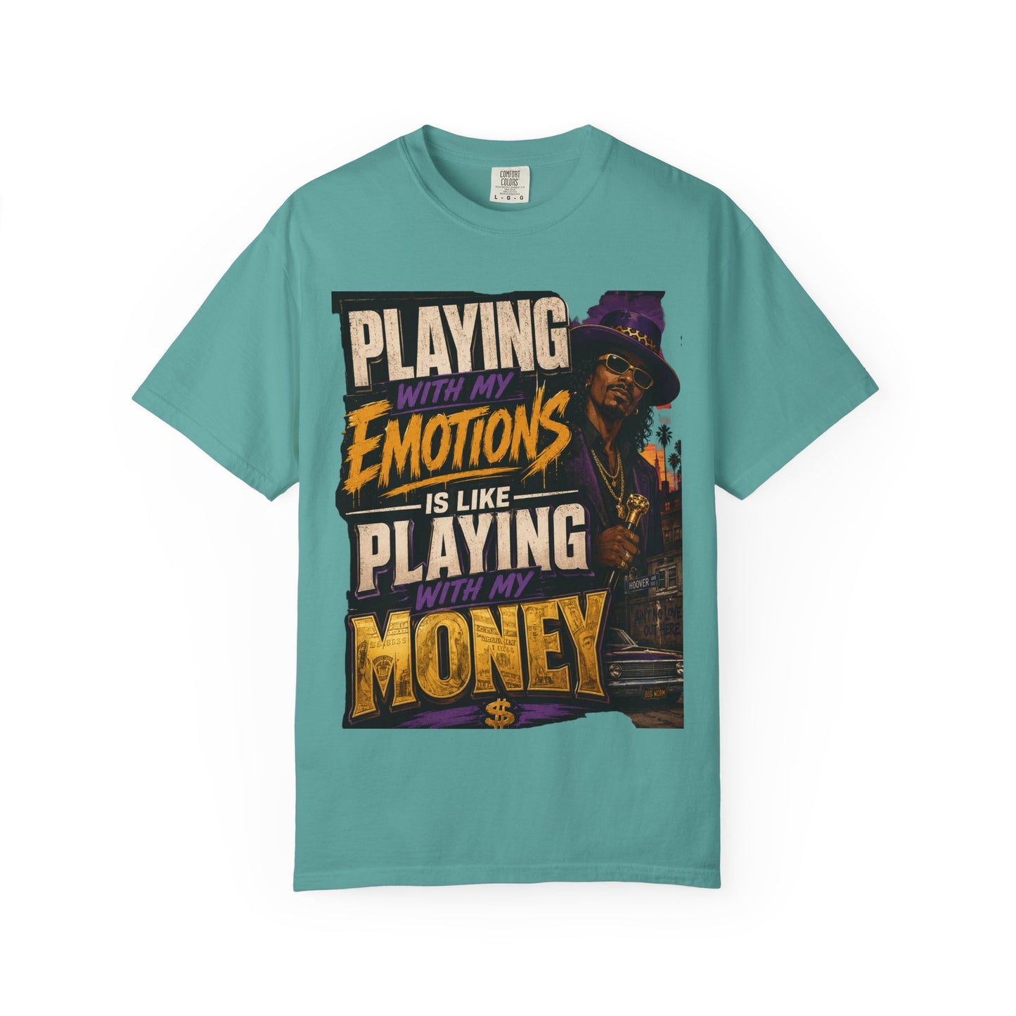 Playing with My Emotions Is Like Playing with My Money T-Shirt — Retro Pimp Illustration Graphic Tee