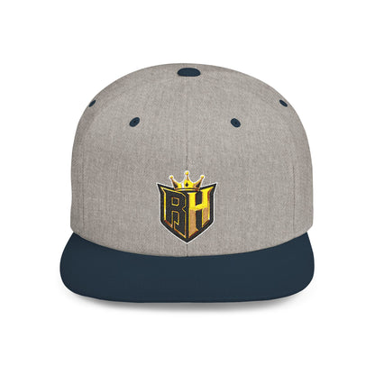 Snapback Hat — Gold Crown Shield Logo Flat Bill Cap