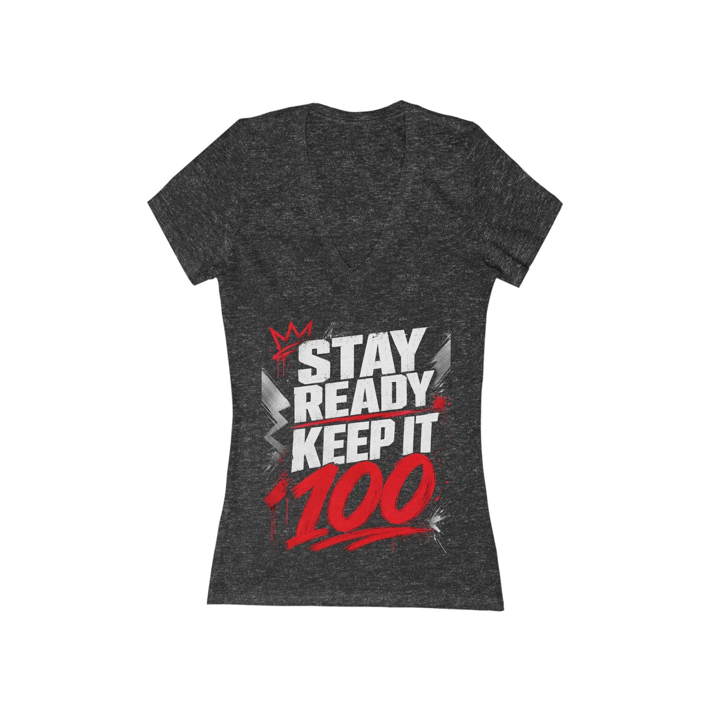 Women's Deep V-Neck Tee — Bold '100' Graphic Streetwear Top