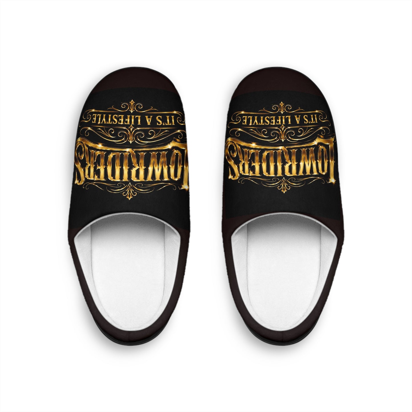 Women's Indoor Slippers — 'Lowriders' Gold Vintage Logo Cozy House Shoes