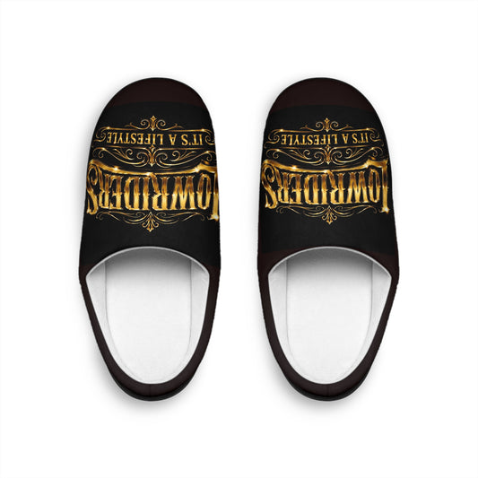 Women's Indoor Slippers — 'Lowriders' Gold Vintage Logo Cozy House Shoes
