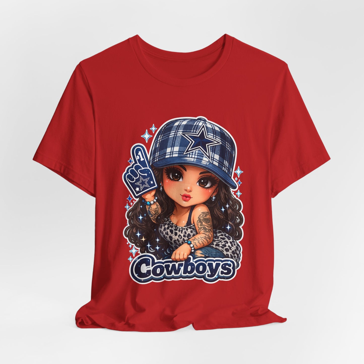 Cowboys Fan Girl T‑Shirt — Cute Tattooed Cheerleader Design