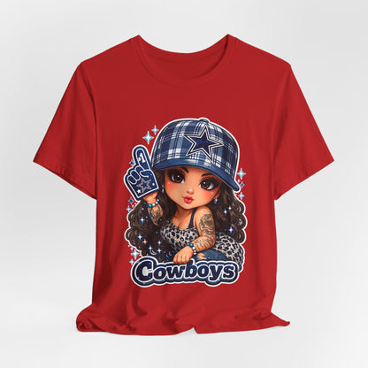 Cowboys Fan Girl T‑Shirt — Cute Tattooed Cheerleader Design