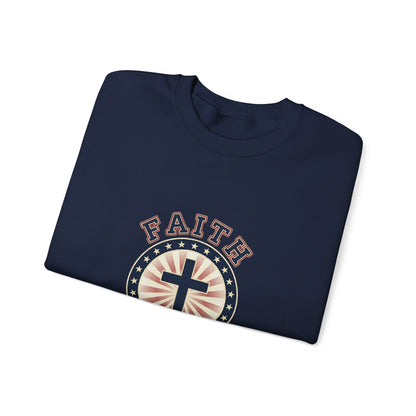 Faith & Freedom Cross Crewneck Sweatshirt, patriotic faith-based vintage Americana