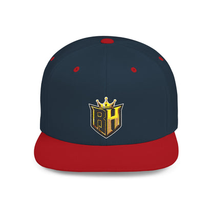 Snapback Hat — Gold Crown Shield Logo Flat Bill Cap