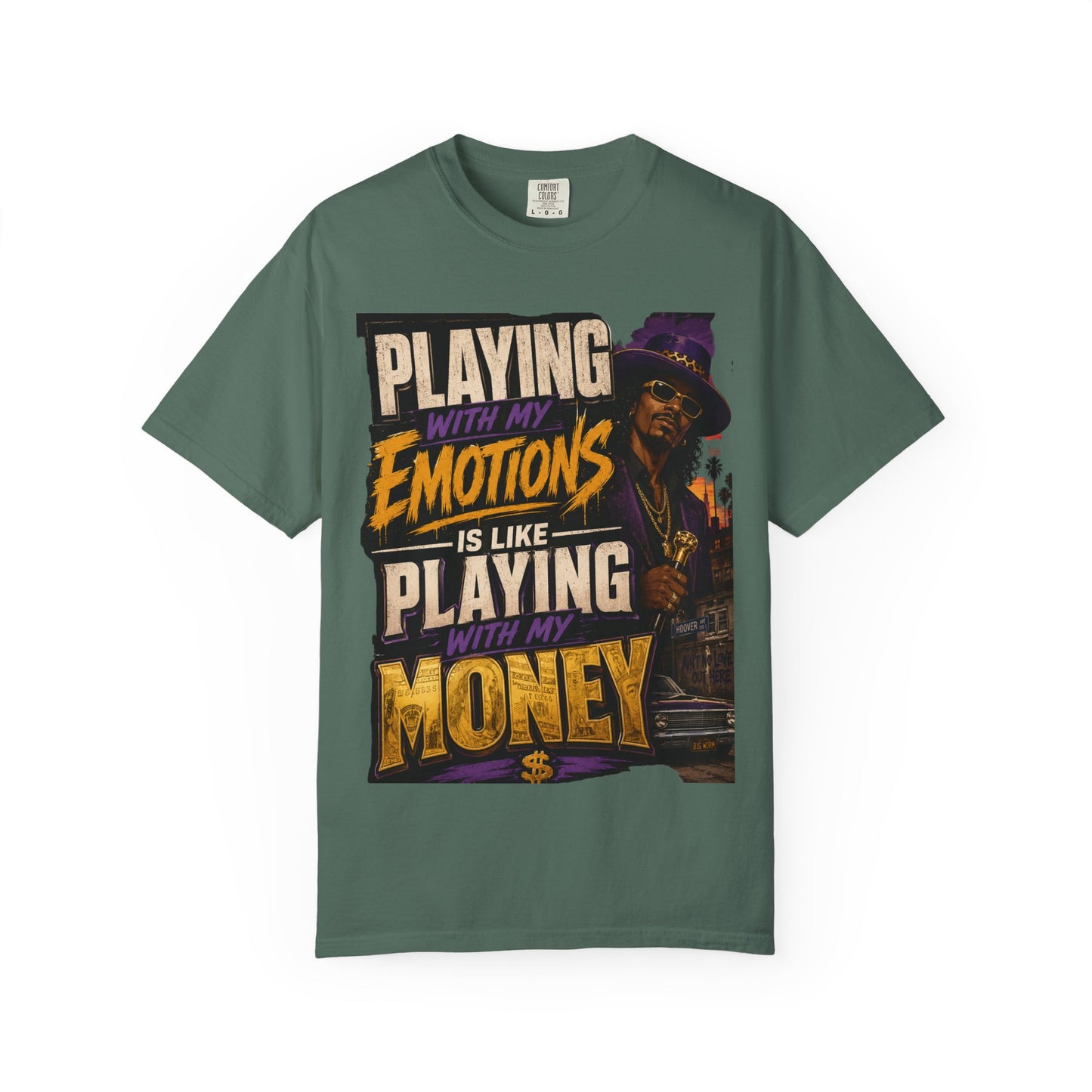 Playing with My Emotions Is Like Playing with My Money T-Shirt — Retro Pimp Illustration Graphic Tee