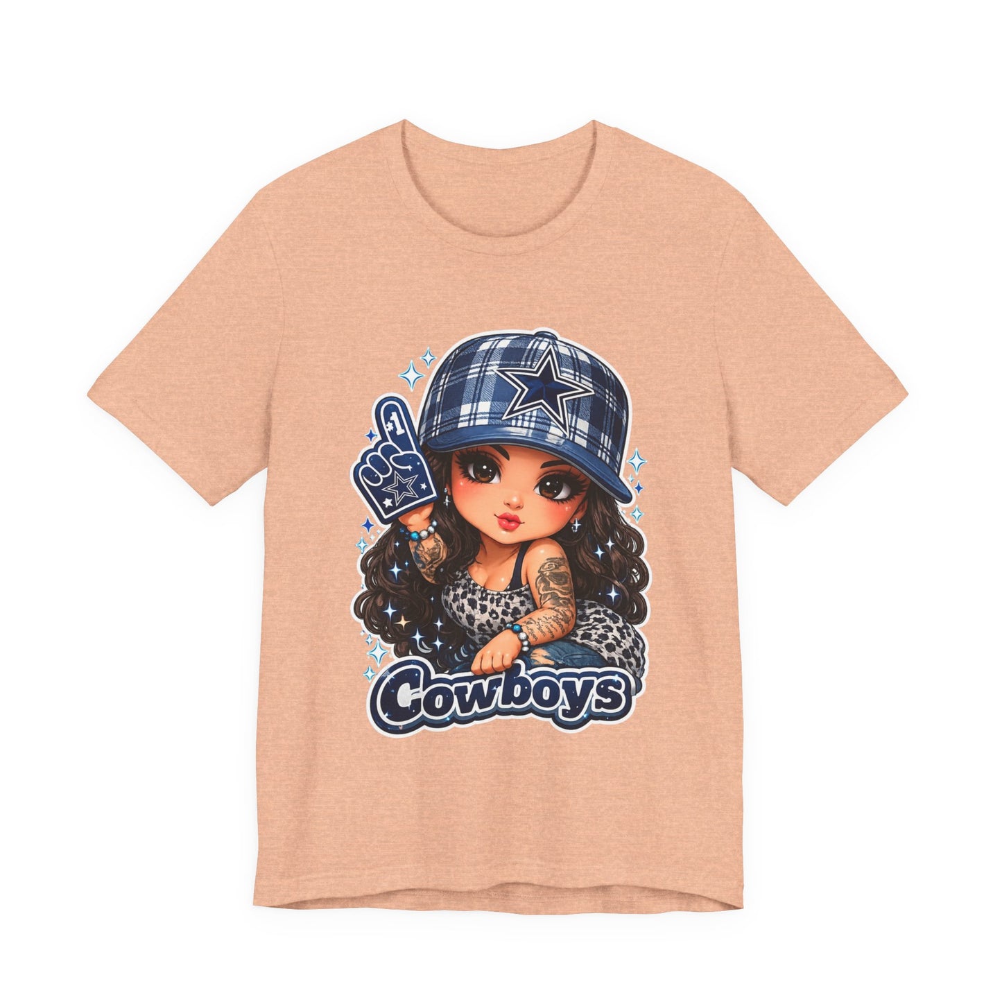 Cowboys Fan Girl T‑Shirt — Cute Tattooed Cheerleader Design