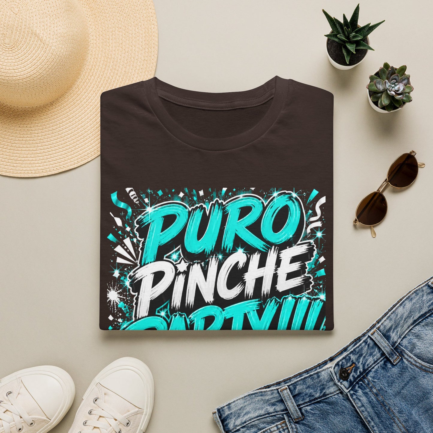 Puro Pinche Party T-Shirt — Bold Teal Party Graphic Tee
