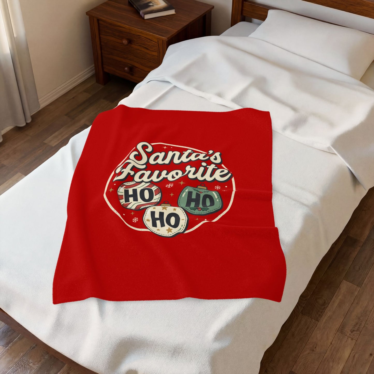 Velveteen Blanket — "Santa's Favorite" HO HO HO Christmas Plush Throw