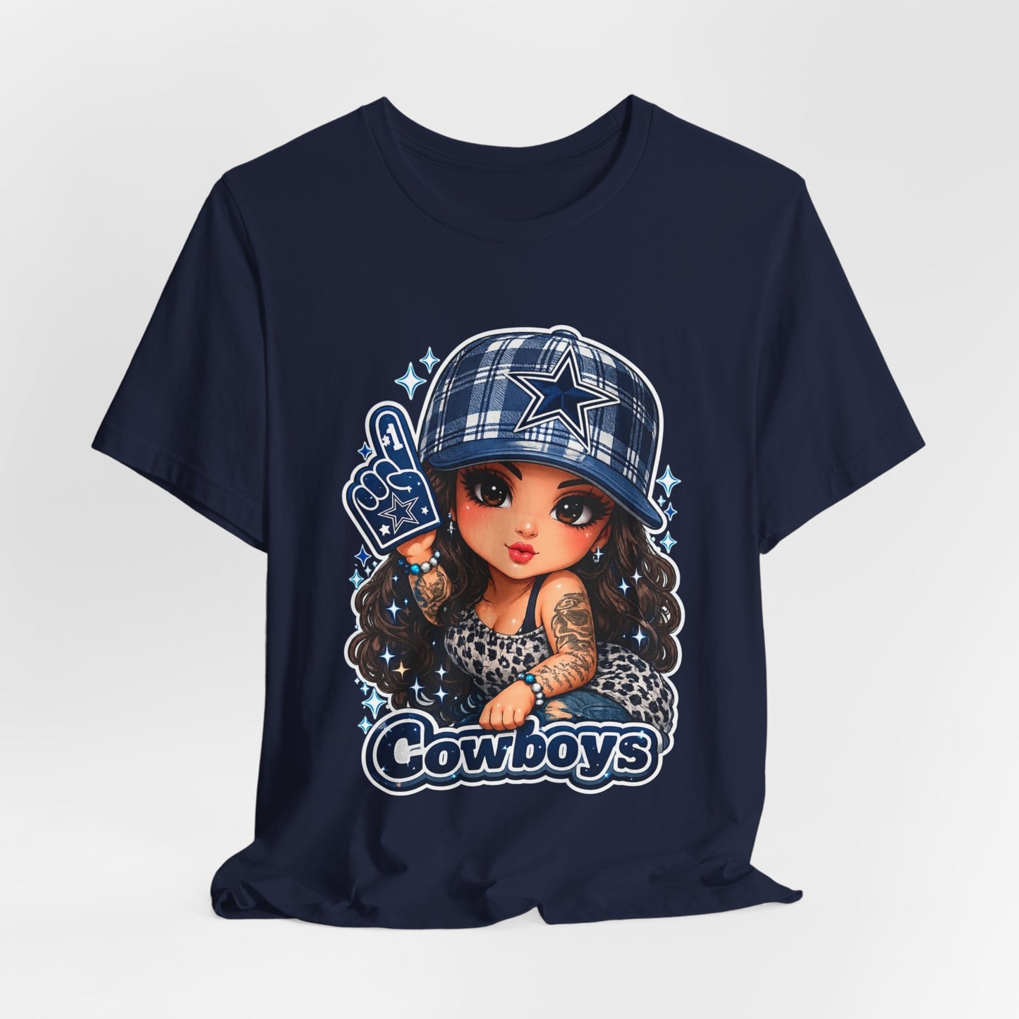 Cowboys Fan Girl T‑Shirt — Cute Tattooed Cheerleader Design