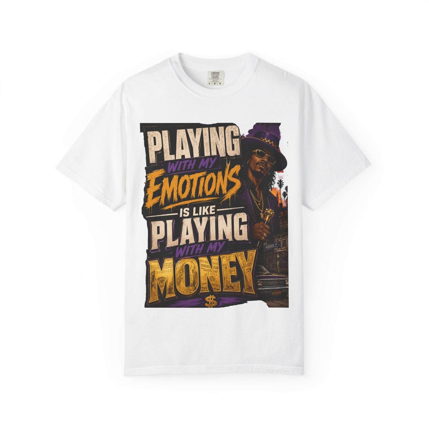 Playing with My Emotions Is Like Playing with My Money T-Shirt — Retro Pimp Illustration Graphic Tee