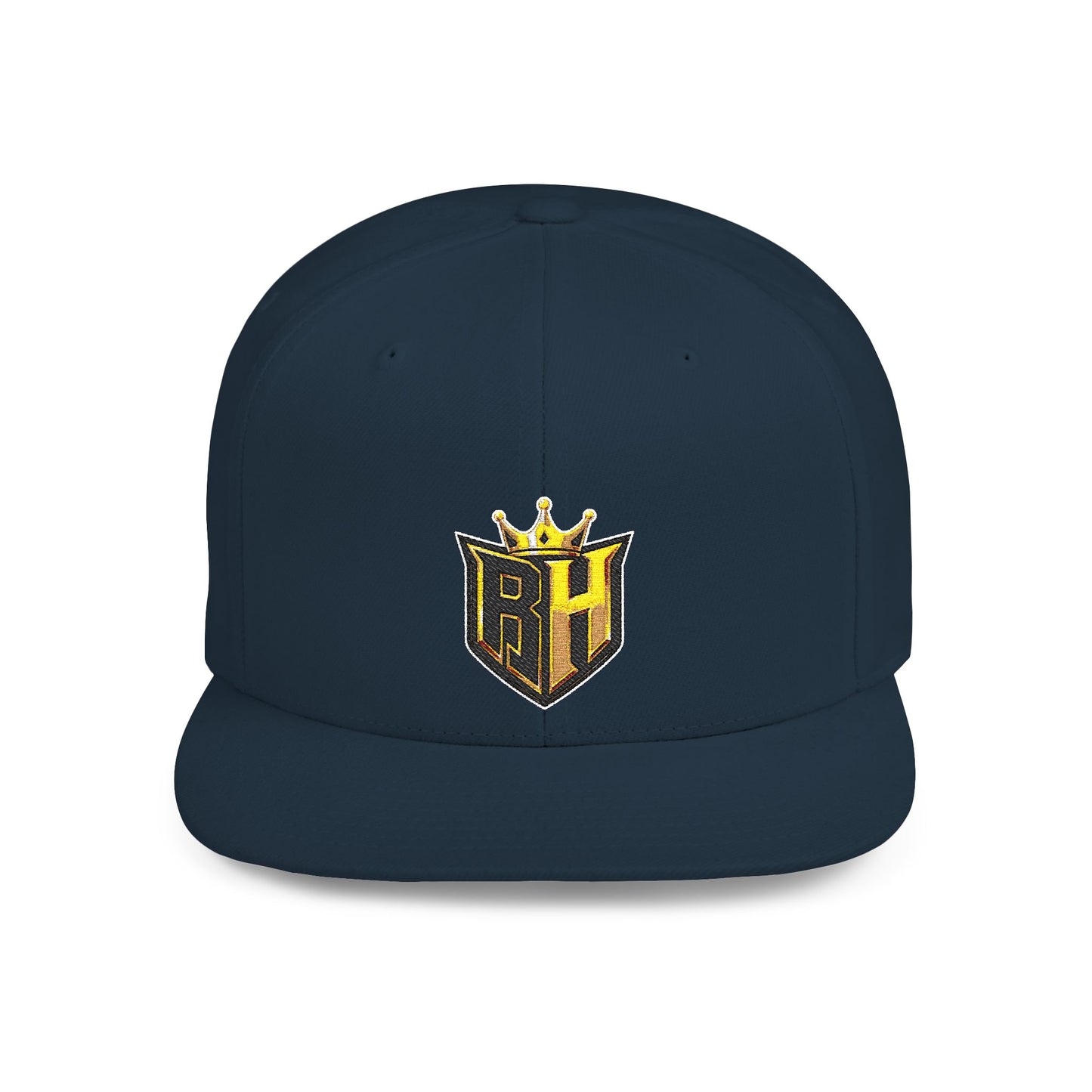 Snapback Hat — Gold Crown Shield Logo Flat Bill Cap