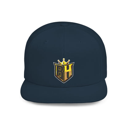 Snapback Hat — Gold Crown Shield Logo Flat Bill Cap