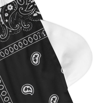 Black Bandana Paisley Basketball Shorts - AOP Rib Athletic Shorts