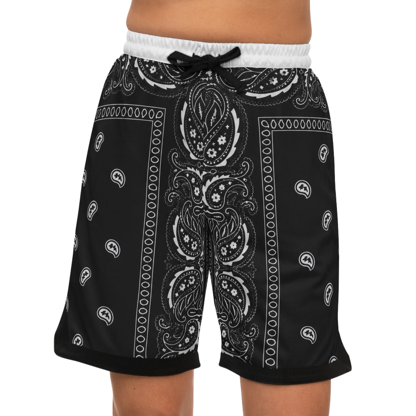 Black Bandana Paisley Basketball Shorts - AOP Rib Athletic Shorts