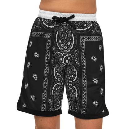 Black Bandana Paisley Basketball Shorts - AOP Rib Athletic Shorts
