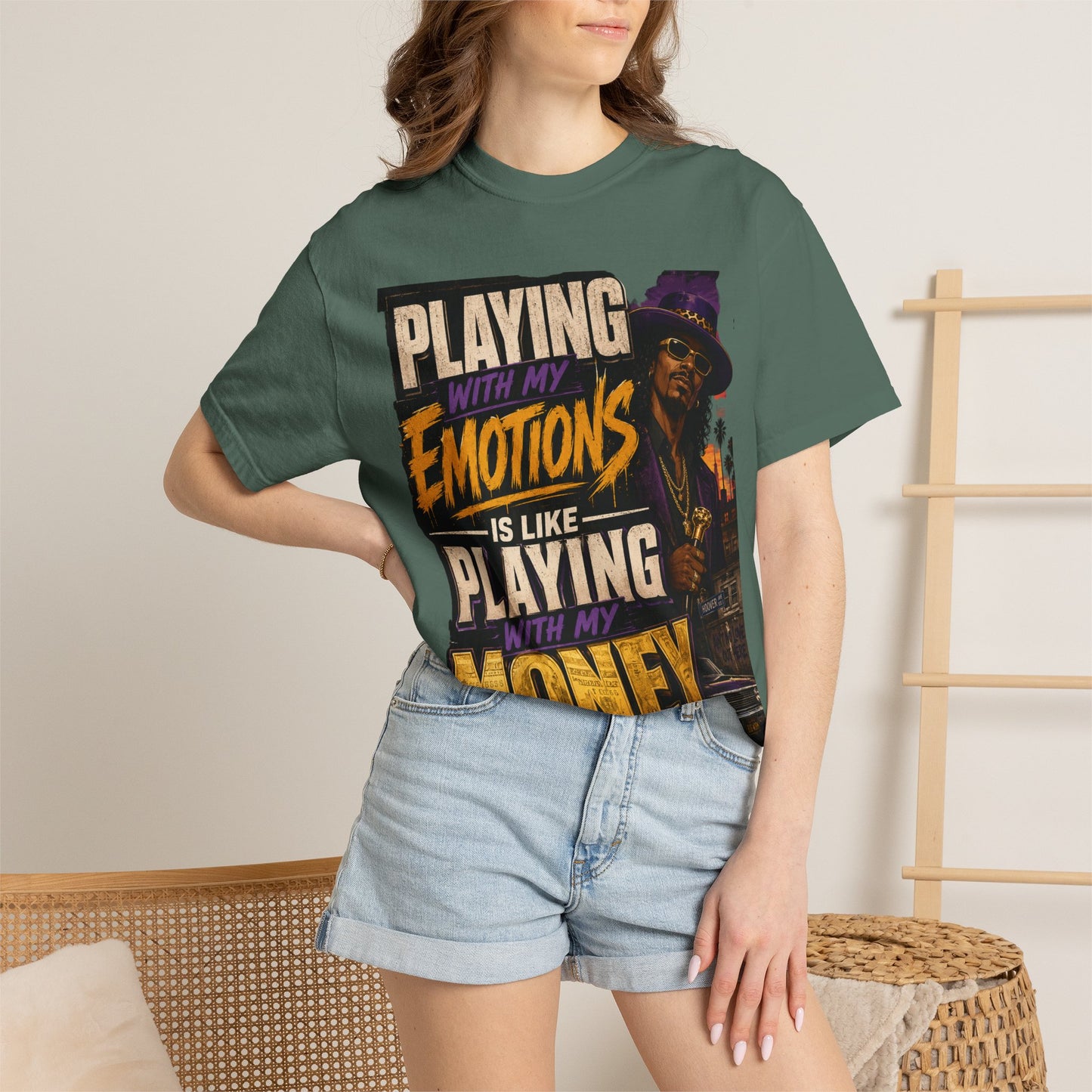 Playing with My Emotions Is Like Playing with My Money T-Shirt — Retro Pimp Illustration Graphic Tee