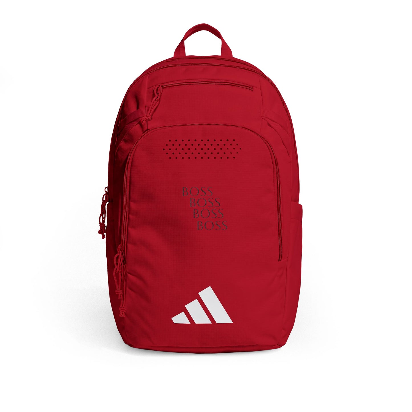Red adidas Defender 5 backpack with front zip pocket and embroidered adidas logo
